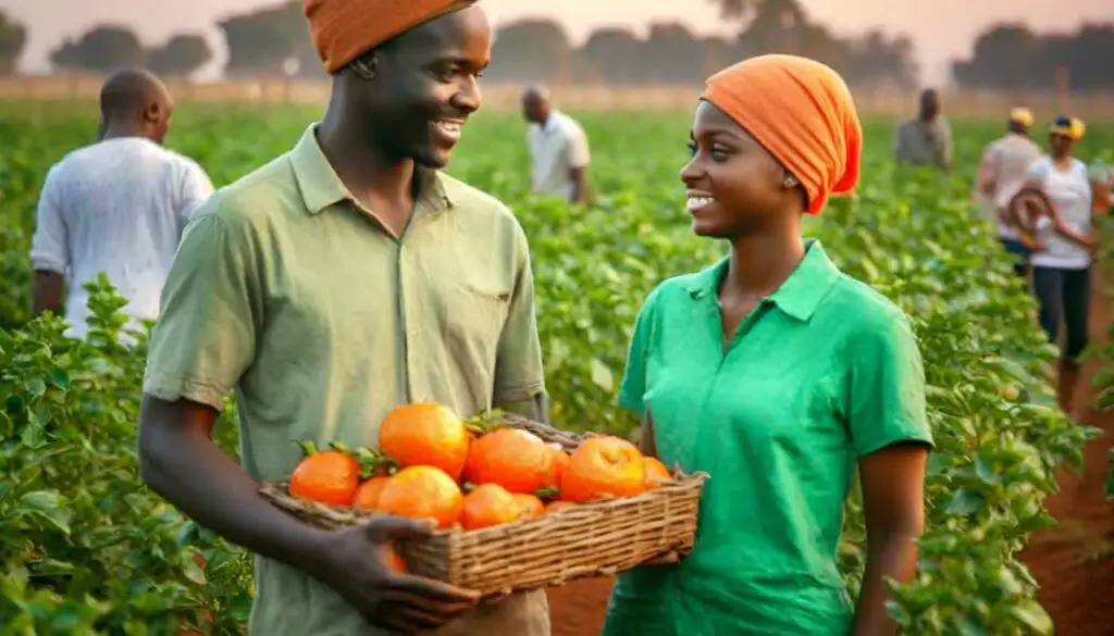 image IA étudiants africains récoltant des légumes