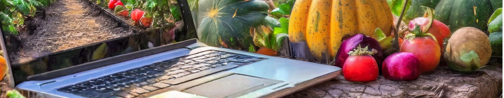 ordinateur portable entouré de légumes