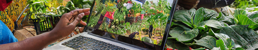 ordinateur portable avec fruits dans un jardin